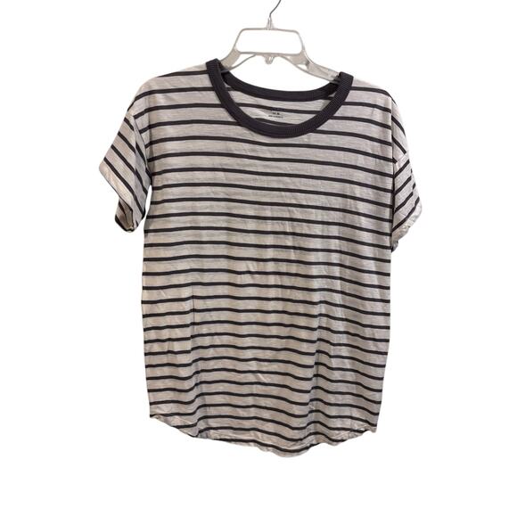 Madewell Whisper Cotton Ribbed Crewneck Tee Malevera Stripe Size Medium - Picture 1 of 5